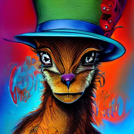 Image similar to a dik dik monster with tattoos wearing a fedora hat, colorful, digital art, fantasy, magic, trending on artstation, ultra detailed, professional illustration by basil gogos