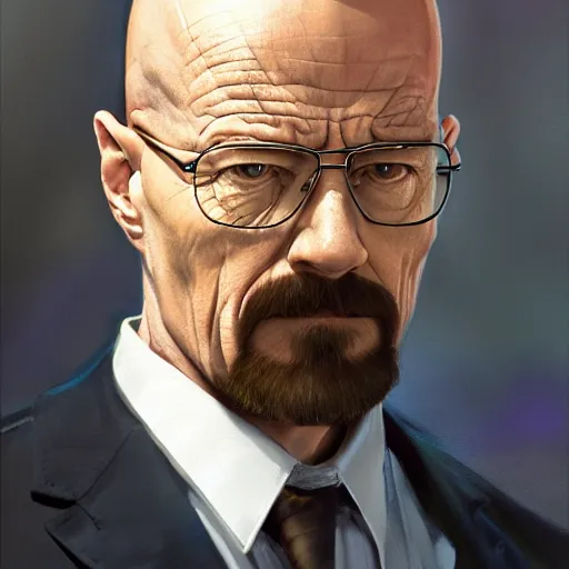 Prompt: walter white in a fancy suit, digital painting, artstation, concept art, donato giancola, Joseph Christian Leyendecker, WLOP, Boris Vallejo, Breathtaking, 8k resolution, extremely detailed, beautiful, establishing shot, artistic, hyperrealistic, beautiful face, octane render, cinematic lighting, dramatic lighting, masterpiece