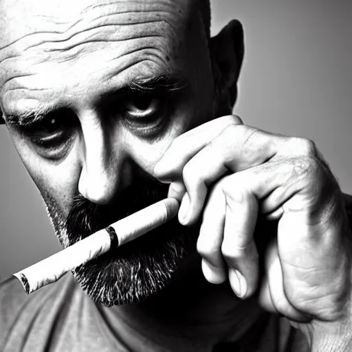 Image similar to very accurate photo, very coherent image, hyper realistic photo of a man holding a cigarette in a hand, by Omar Reda, Tim Booth, award-winning shot