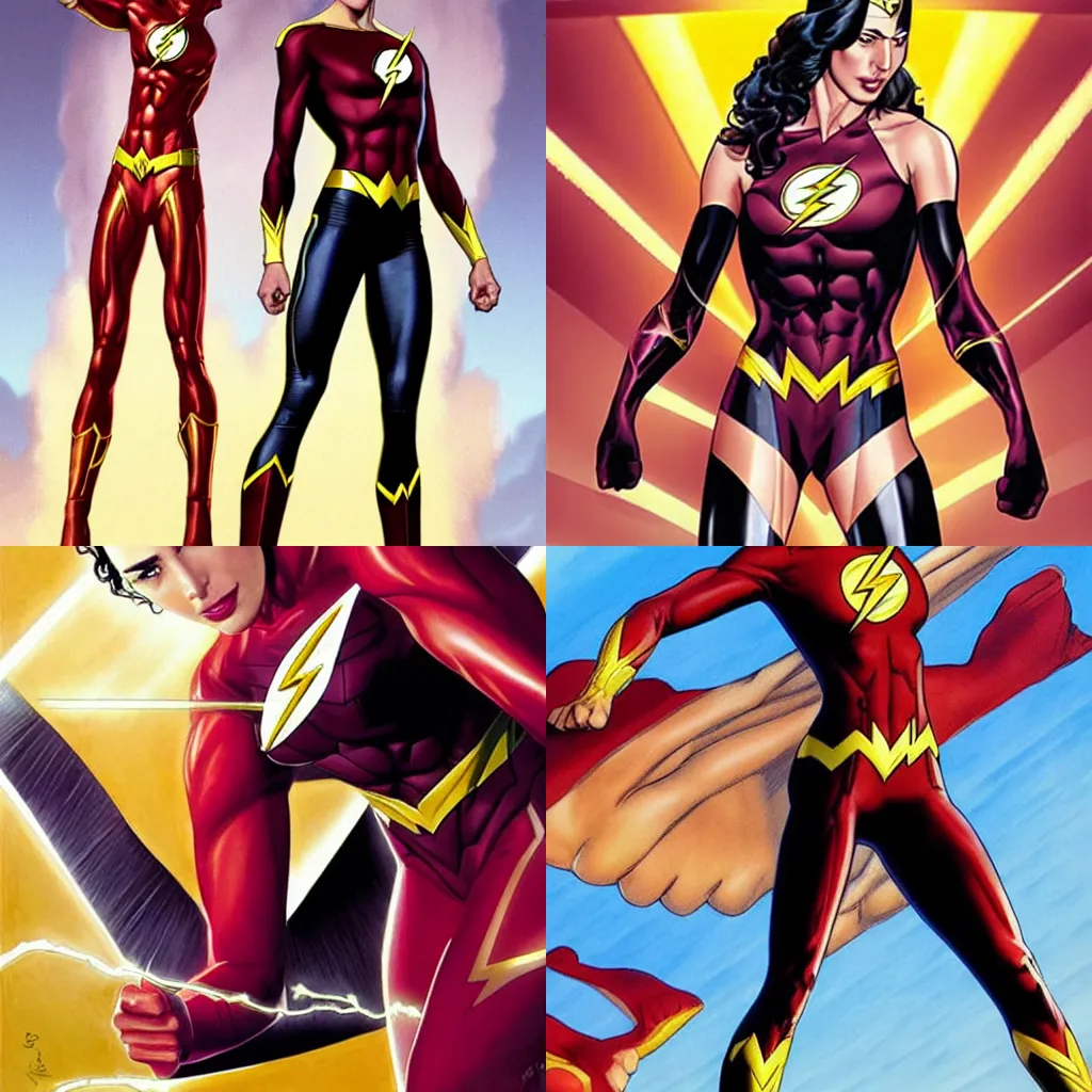 Prompt: Gal Gadot as The Flash by brian bolland by alex ross by Esad Ribic by Greg Land digital painting digital art