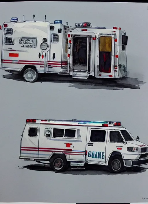 Image similar to concept art of a ambulance, pinterest, artstation trending, behance, watercolor, by coby whitmore, silver, laser light,