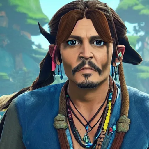 Image similar to Johnny Depp in Zelda Breath of the Wild