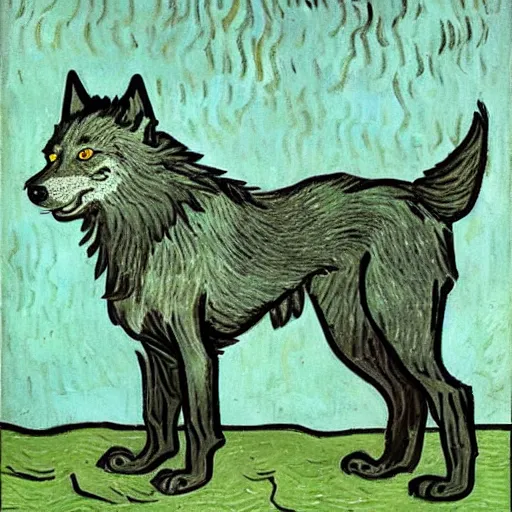 Image similar to retarded wolf, van gogh