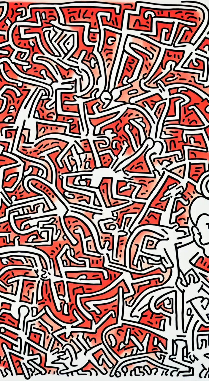 Image similar to larry david eating a bagel line drawing by keith haring. hyper - realistic, 8 k, hd