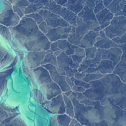Prompt: landsat image of a river flowing in a star shape, detailed, 4k, vector, contrasting colors, false colors