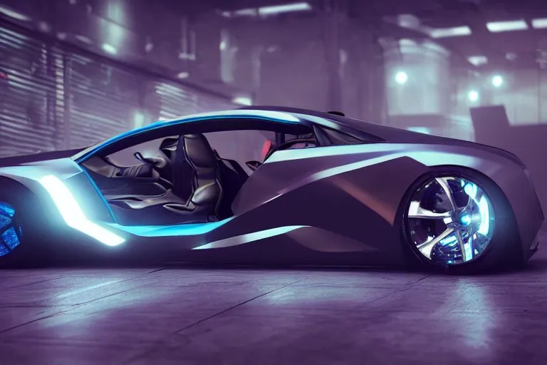 Image similar to cyberpunk bmw concept inspired sports car, futuristic look, highly detailed body, very expensive, photorealistic camera shot, bright studio setting, studio lighting, crisp quality and light reflections, unreal engine 5 quality render