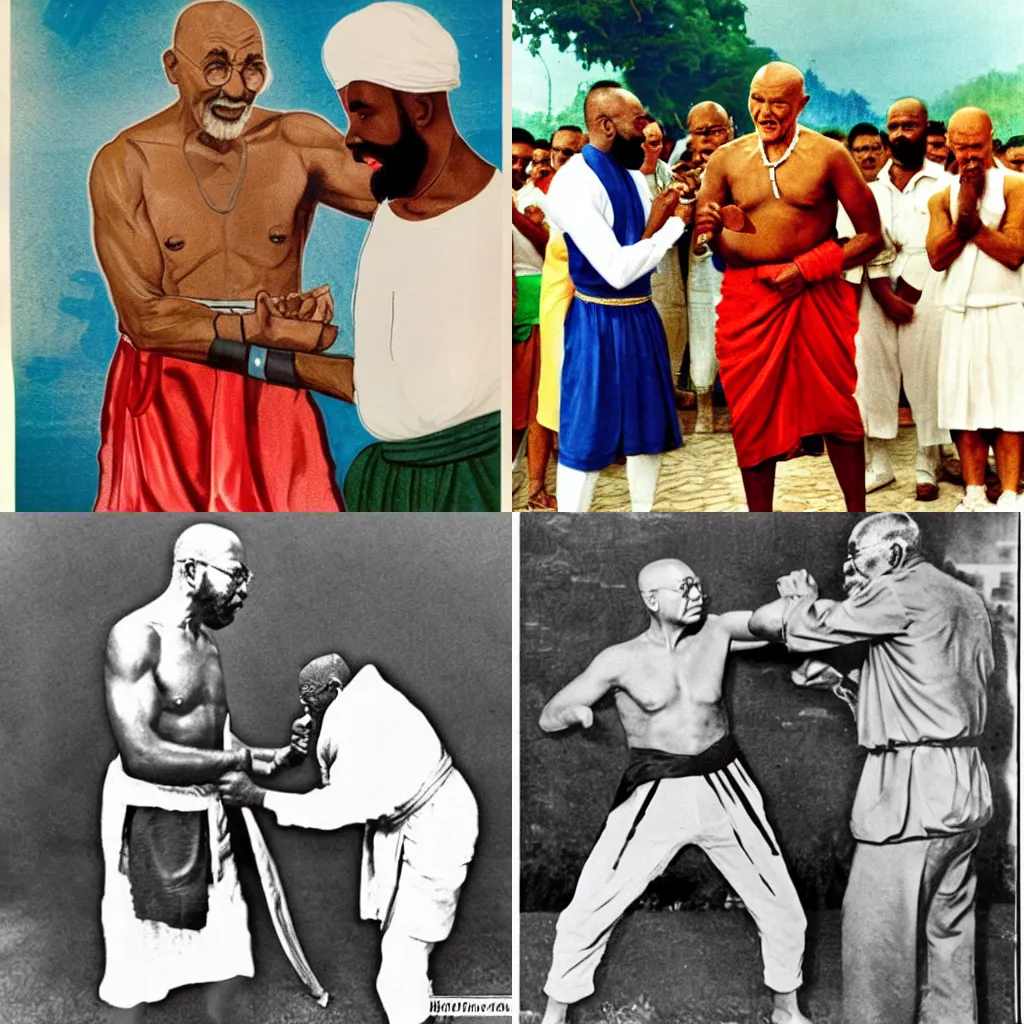 Prompt: Ghandi fighting Mr. T