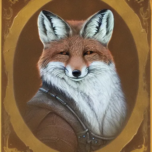 Image similar to An anthropomorphic fox wizard, highly detailed, extremely beautiful, DnD portrait