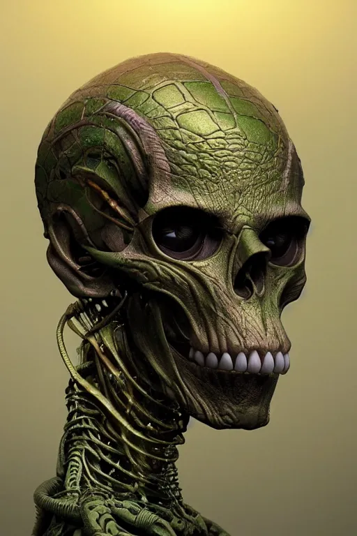 Image similar to realistic render portrait of a jade alien skull, intricate, dystopian toy, sci-fi, extremely detailed, digital painting, sculpted in zbrush, artstation, concept art, smooth, sharp focus, illustration, chiaroscuro lighting, golden ratio, incredible art by artgerm and greg rutkowski and alphonse mucha and simon stalenhag