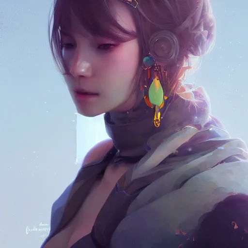 Image similar to portrait of a beautiful solarpunk woman, by guweiz and wlop and artgerm