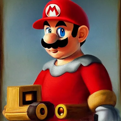 Prompt: a beautiful painted portrait of super mario renaissance painting by da vinci featured on artstation