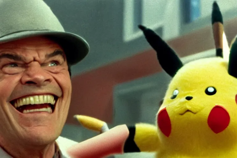 Prompt: Jack Nicholson plays Pikachu, still from the film