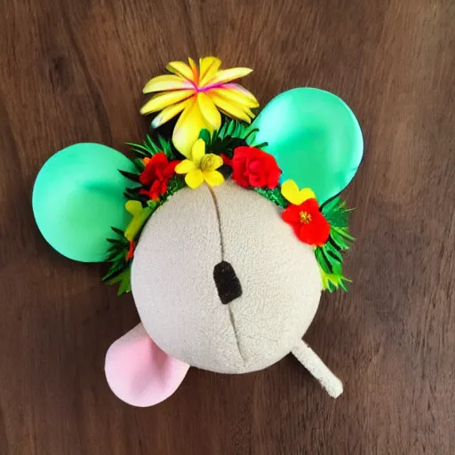 Prompt: hawaii dancing mouse coconut shell and flower crown