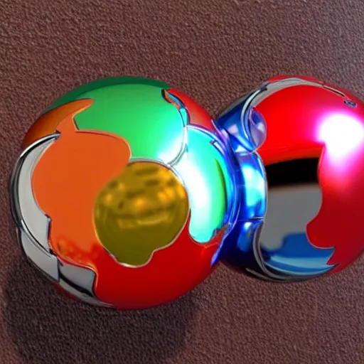 Prompt: chrome spheres on a red cube, spray paint