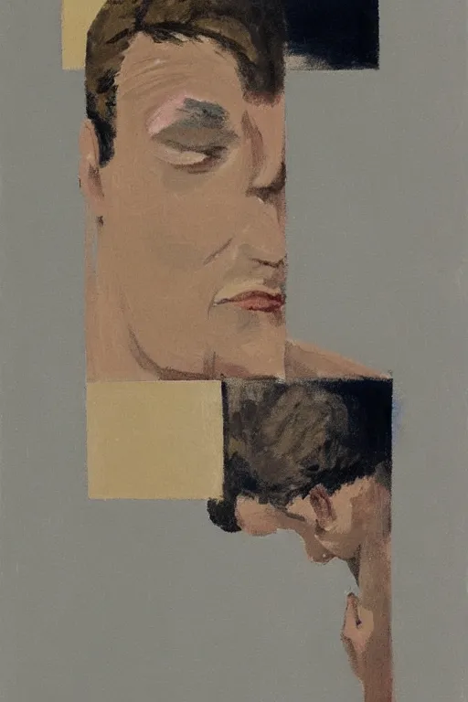 Image similar to man looking into a mirror, 1960’s minimalist advertising illustration, painterly, expressive brush strokes