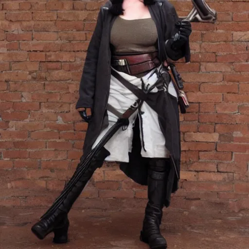 Prompt: full body photo of a female dieselpunk rogue with a katana
