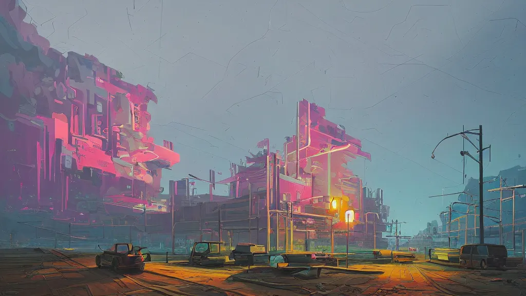 Prompt: painting by simon stalenhag and zaha hadid and dan mumford