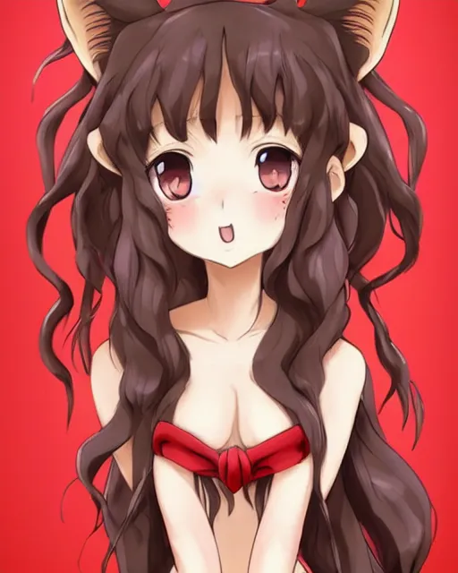 Prompt: A cute frontal fullbody painting of a beautiful anime skinny foxgirl with curly brown colored hair and fox ears on top of her head and wearing a cute red dress looking at the viewer, elegant, delicate, stunning, soft lines, feminine figure, higly detailed, ultraHD, 8k, smooth , pixiv art, cgsociety, artgem, art by Gil Elvgren and charles reid, high quality, digital illustration, concept art, masterpiece