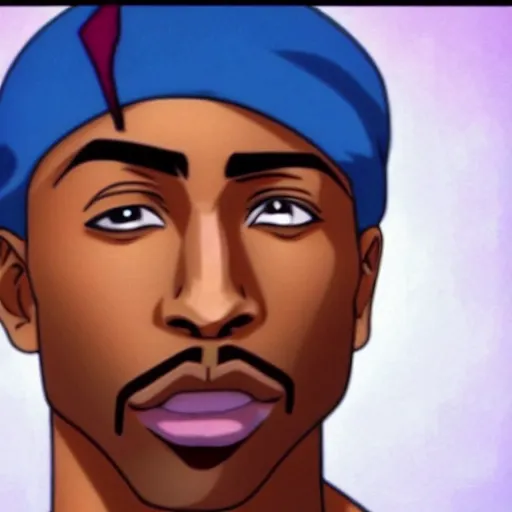 Image similar to Tupac Shakur, screenshot from a 2012s anime