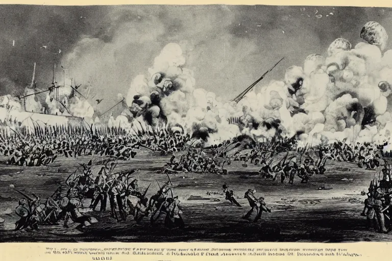 Prompt: movie still from the bombardment of fort mchenry, 1 8 1 4