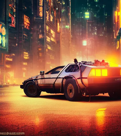 steampunk delorean in a cyberpunk city, neon signs, | Stable Diffusion ...