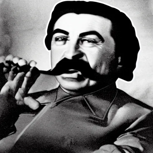 Image similar to stalin smashes burger with his fist