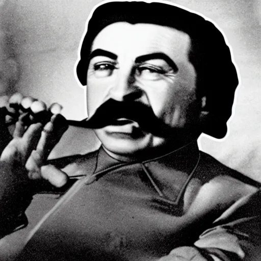 Prompt: stalin smashes burger with his fist