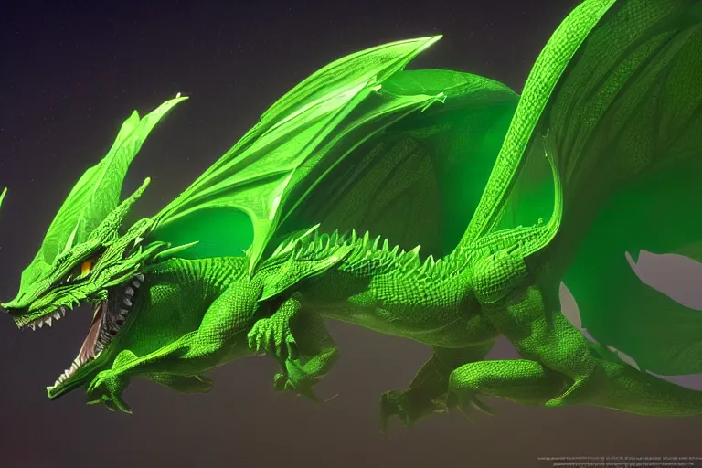 Image similar to green snakelike dragon flying in a future hyper dimensional space galactic crystal nebula edges elegant detailed intricate concept artstation sharp focus ray tracing cinematic masterpiece octane render nvidia