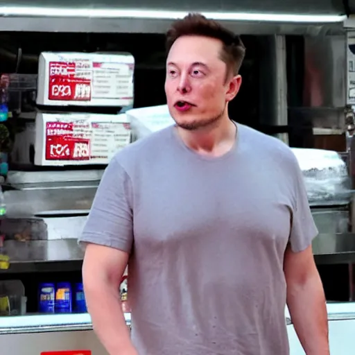 Prompt: elon musk working at the bodega