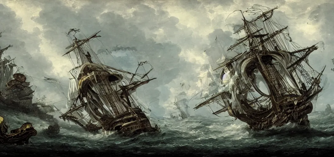 Prompt: a sea kraken attacking a galleon