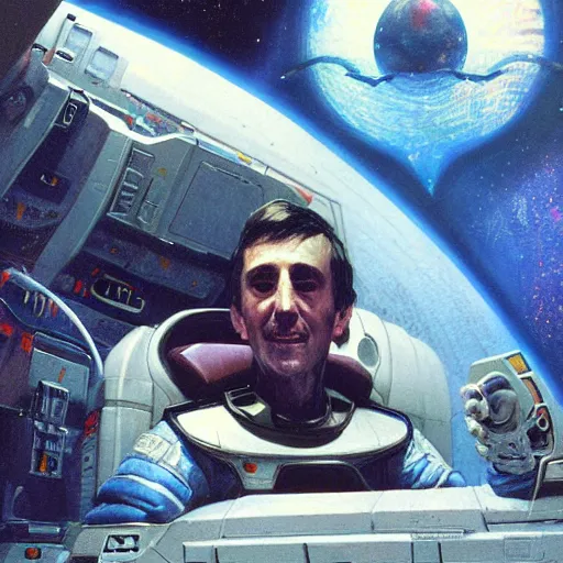 Prompt: digital painting of james holden sitting in the captains chair on a spaceship, art by greg rutkowski, scifi art by bob eggleton, space art by robert mccall, ultradetailed