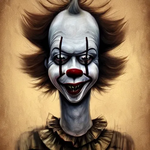 Image similar to surrealism grunge cartoon portrait sketch of Pennywise, by michael karcz, loony toons style, freddy krueger style, horror theme, detailed, elegant, intricate