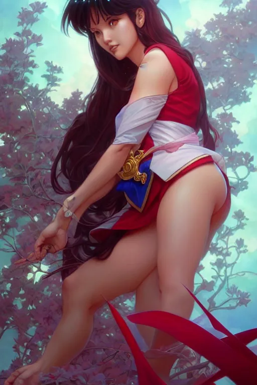 Image similar to sailor mars, fantasy, intricate, elegant, highly detailed, digital painting, artstation, concept art, matte, sharp focus, illustration, art by Artgerm and Greg Rutkowski and Alphonse Mucha