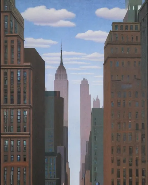 Prompt: new york city by rene magritte