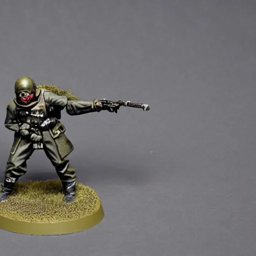 Prompt: an ecstatic Death Korps of Kreig soldier wearing grey