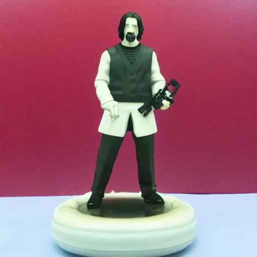 Prompt: An amiibo of Keanu Reeves, white background