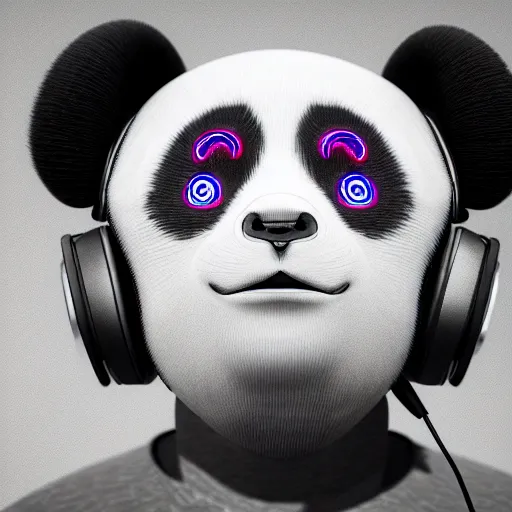 Image similar to manga panda, portrait, headphones, line art, electic eyes, intricate, hyper realistic detail, octane render, 8 k, cinematic atmosphere t