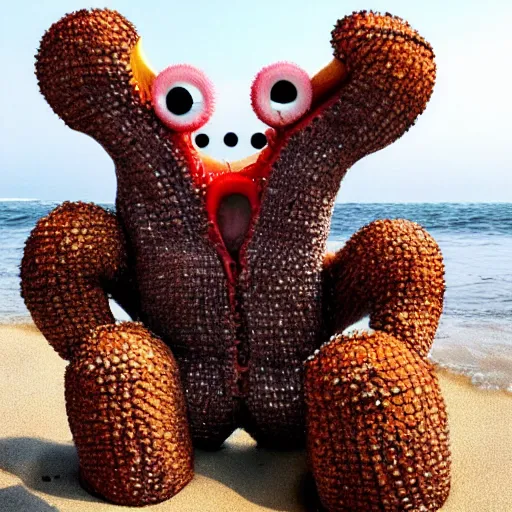 Image similar to a super adorable honeycomb monster crazy craving at the beach