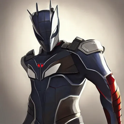 Image similar to greg manchess portrait painting of armored spiderman ultraman grey fox from metal gear cyborg gay japanese - american hybrid as overwatch character, medium shot, asymmetrical, profile picture, organic painting, sunny day, matte painting, bold shapes, hard edges, street art, trending on artstation, by huang guangjian and ail elvgren and sachin teng