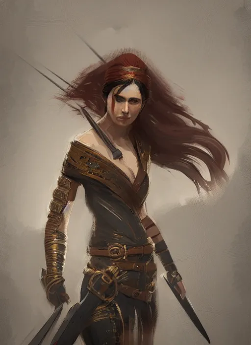 Image similar to A portrait of a warrior princess in the style of Charles Sillem Lidderdale, in the style of Greg Rutkowski, artstation, high quality art