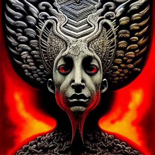 Image similar to bird phoenix of lava, dark, fire from inside, blood vesels, dystopian surrealism, art style zdzisław beksinski, symmetry accurate features, very intricate details, high resolution, symmetrical long head, smooth marble surfaces, detailed ink illustration, cinematic smooth stone, deep aesthetic, concept art, carved marble texture silk cloth, latex skin, highly ornate