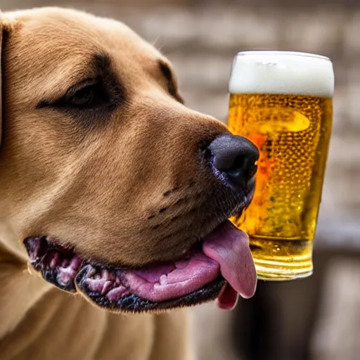 Prompt: a labrador retriever drinking beer