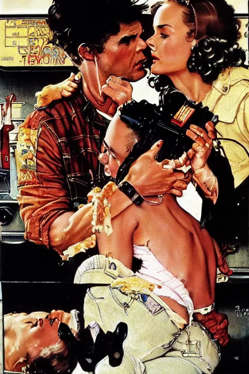 Image similar to True Romance movie painted by Norman Rockwell