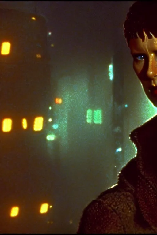 Prompt: long shot from the film blade runner, style of yoshii chie, cinematic, highly detailed