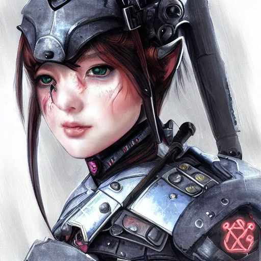 Image similar to portrait of an elf girl by ayami kojima, she is about 2 0 years old, mixture between british and japanese, black bob hair, and she is wearing a modern tactical gear, scifi, highly detailed portrait, digital painting, artstation, concept art, smooth, sharp foccus ilustration, artstation hq