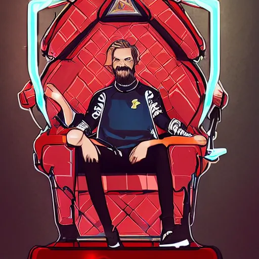 Image similar to pewdiepie as a king on his gamer throne, pewdiepie as the king of youtube, art by stanley lau, artgerm, bosslogic, rossdraws