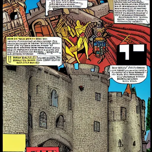 Image similar to medieval castle, by marvel comics