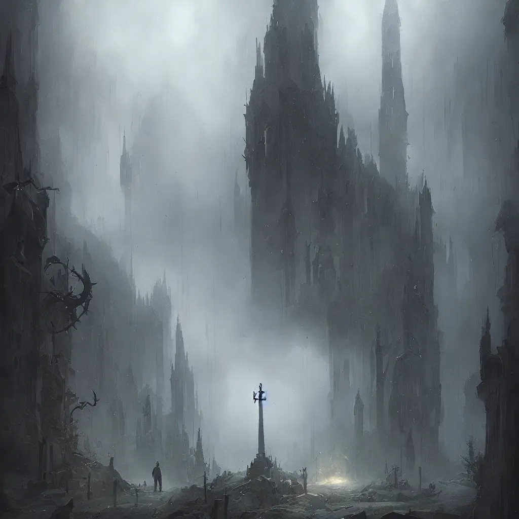 Image similar to anti christ, magical area, foggy area, by greg rutkowski, sharp focus