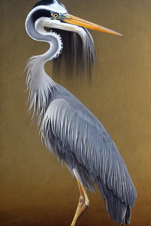 Image similar to Intricate stunning highly detailed grey heron, digital painting by agostino arrivabene and Vladimir Kush, surreal, ultra realistic, artstation