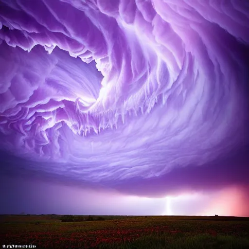 Image similar to amazing photo of a purple clouds in the shape of a tornado, digital art, by marc adamus, beautiful dramatic lighting